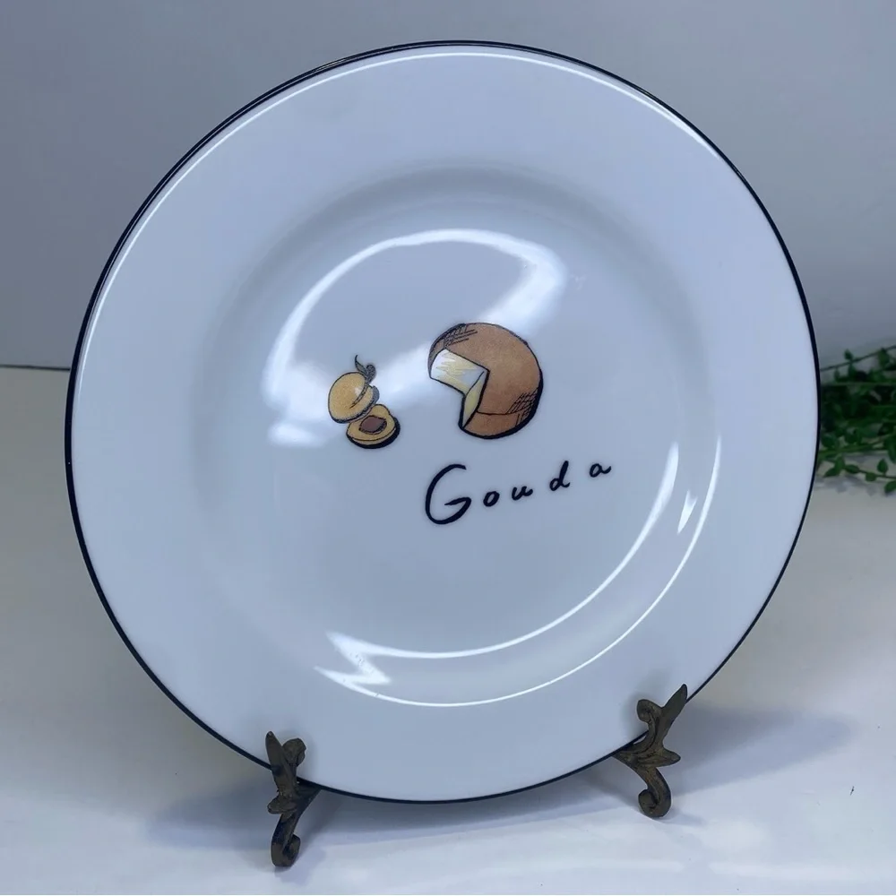 POTTERY BARN Cheese Plate GOUDA Black Rim 7 3/4